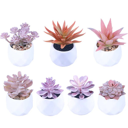 Pink Flocking Artificial Succulents Plants With Pot