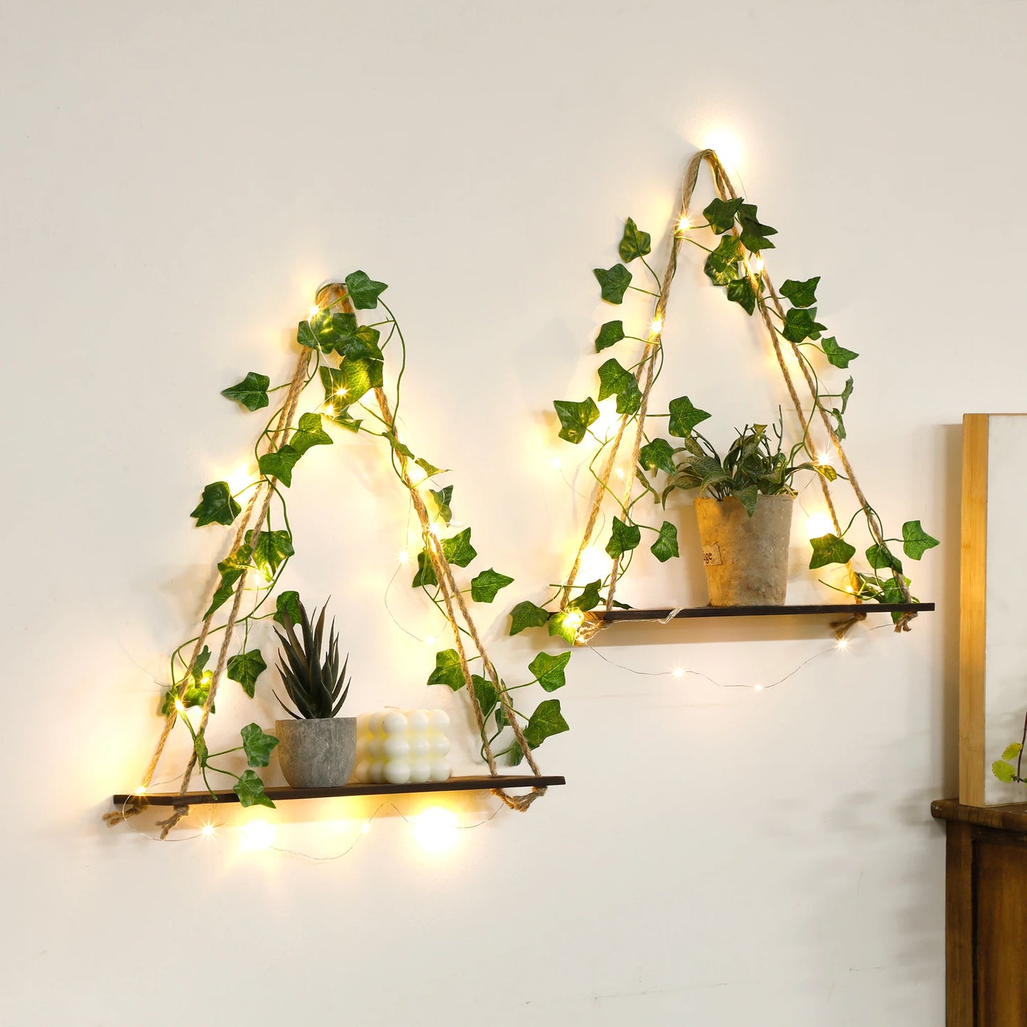 Wood Shelf with Leaf Hanging Decoration LED - Nova