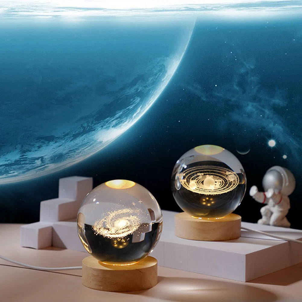 Unique 3D Crystal Ball Lamp with Galaxy and Planet Projections - Nova