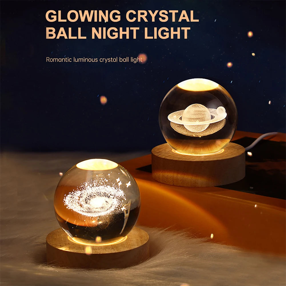 Unique 3D Crystal Ball Lamp with Galaxy and Planet Projections - Nova