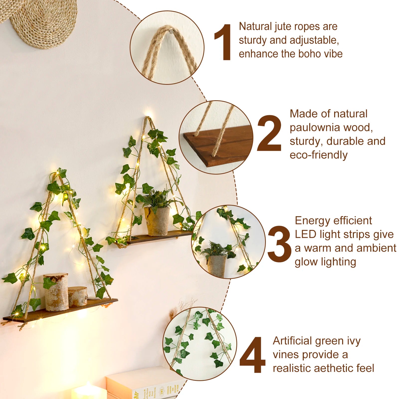 Wood Shelf with Leaf Hanging Decoration LED - Nova