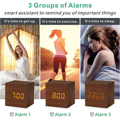 Wooden Digital Alarm Clock with Temperature - Nova