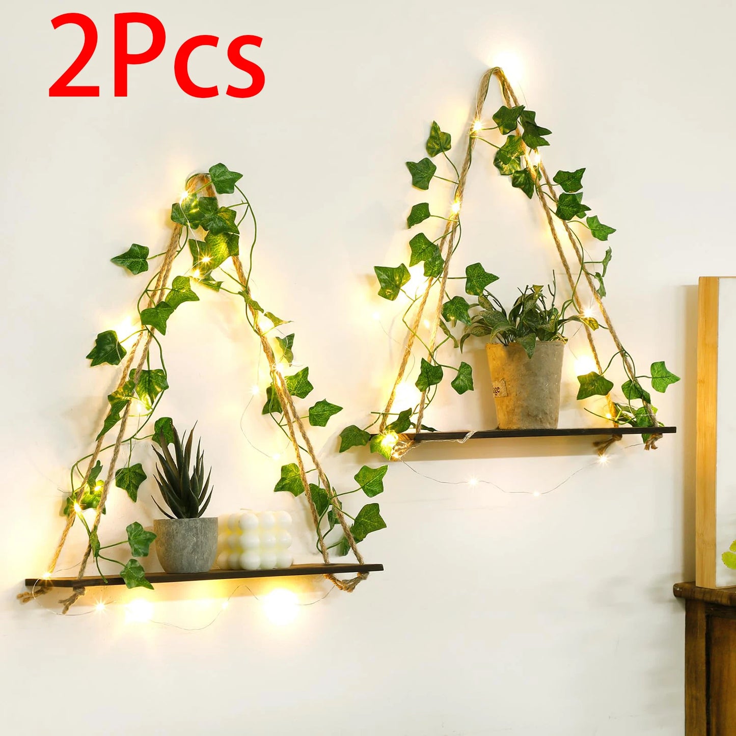 Wood Shelf with Leaf Hanging Decoration LED - Nova