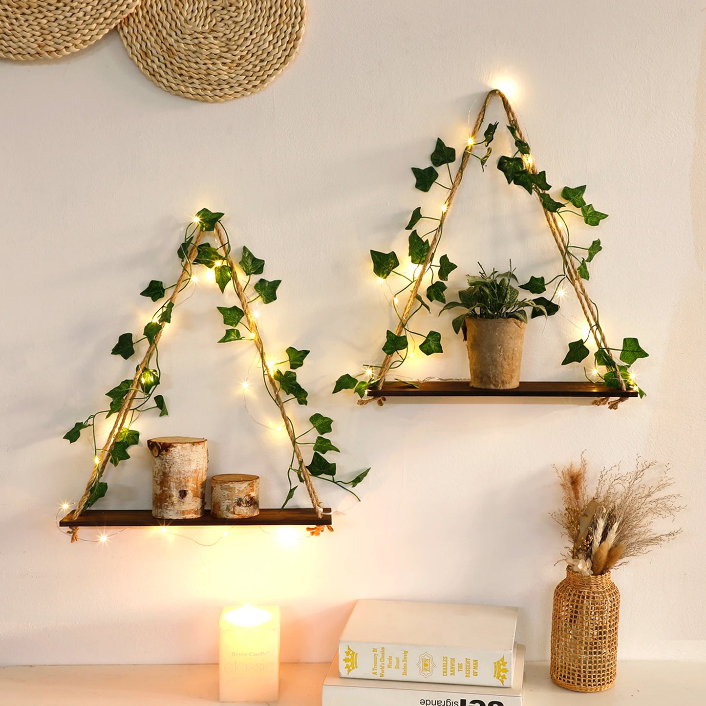 Wood Shelf with Leaf Hanging Decoration LED - Nova